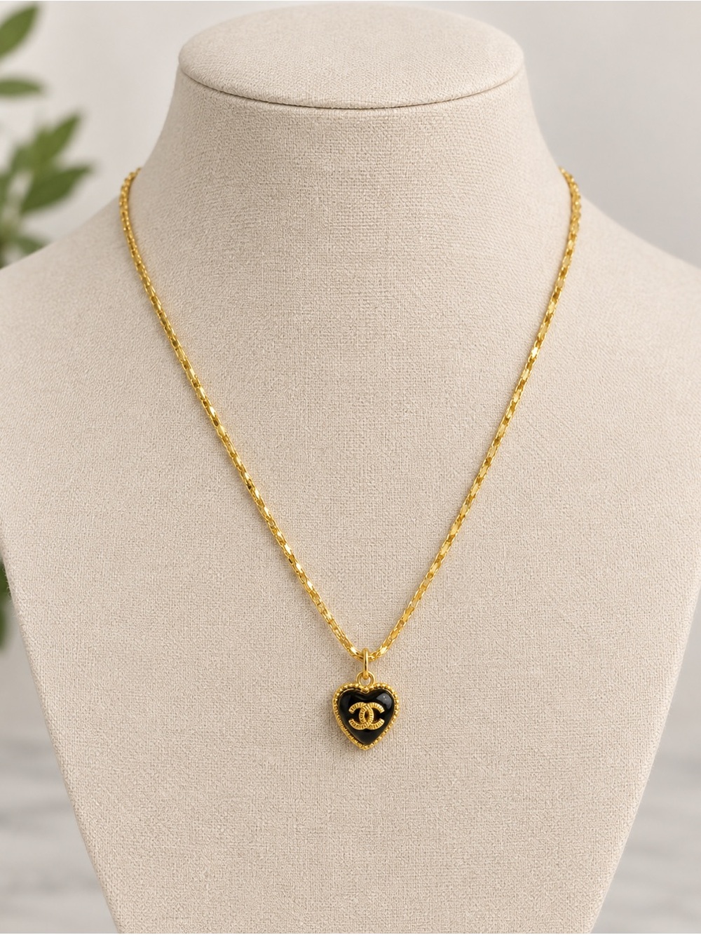 Upcycled Chanel Heart Logo Pendant charm Necklace color changing
